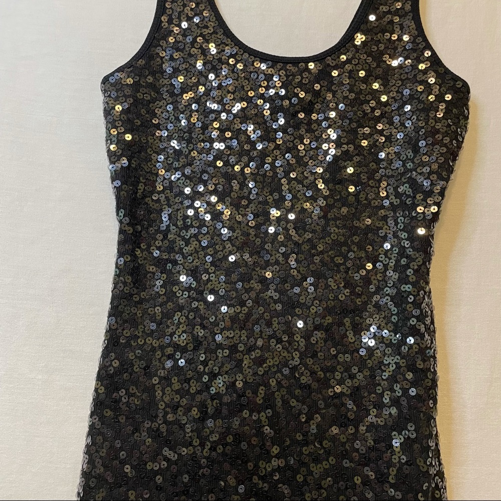 Express Black Sequin Sparkle Ribbed Tank Top - S - Picture 5 of 9